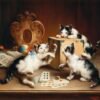 カール・ライヒェルト 「遊び盛りの子猫たち」 （1890）の絵画画像