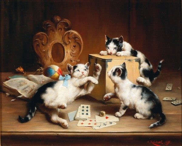 カール・ライヒェルト 「遊び盛りの子猫たち」 （1890）の絵画画像